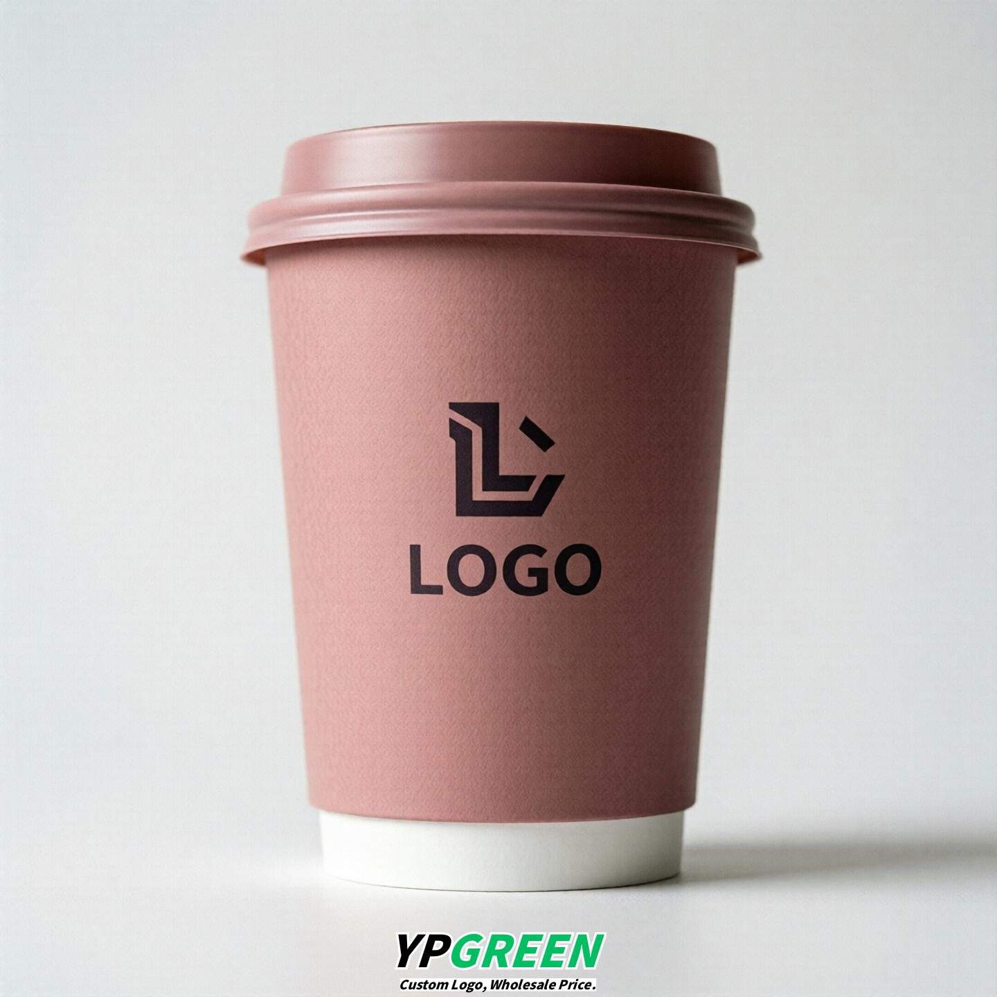 Dusty Pink Custom Logo Paper Cups: 8-24oz & Double Wall
