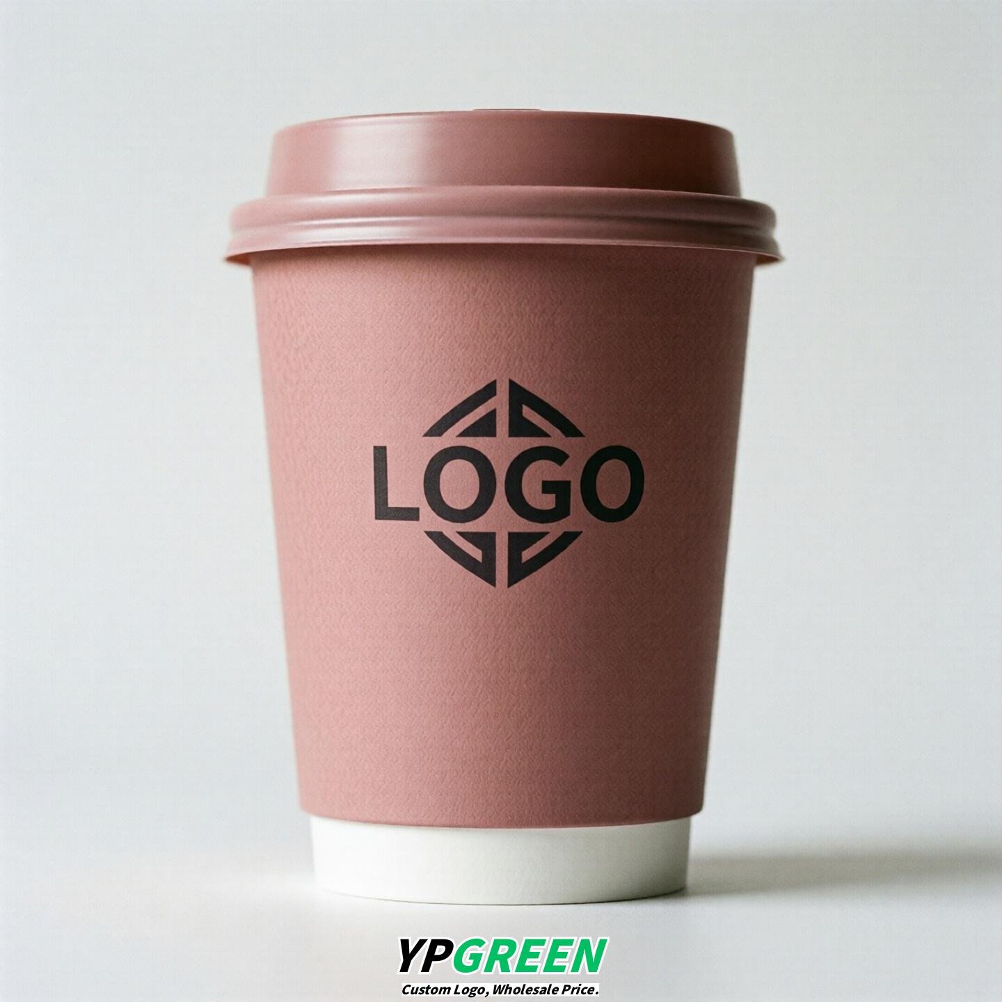 Dusty Pink Custom Logo Paper Cups: 8-24oz & Double Wall