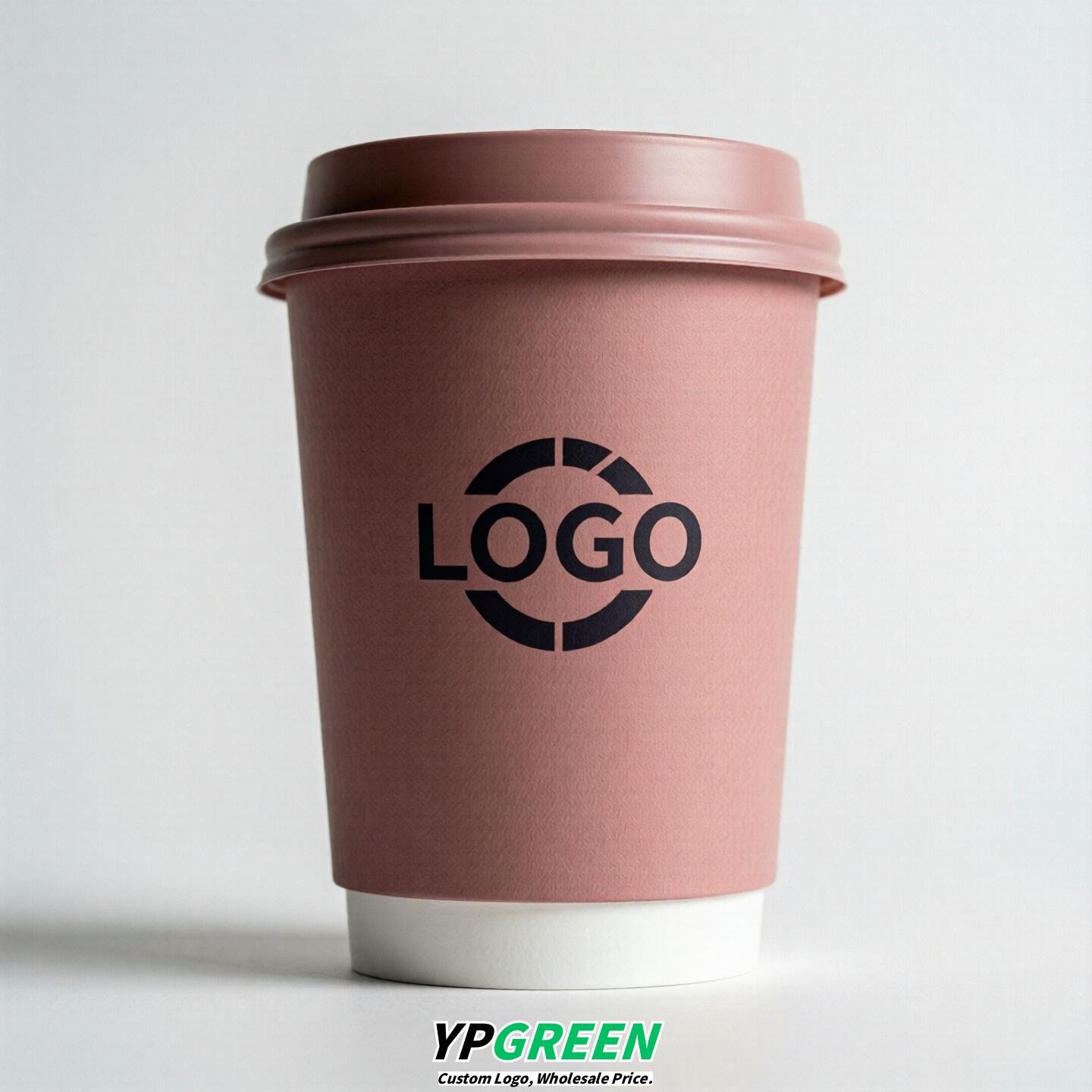 Dusty Pink Custom Logo Paper Cups: 8-24oz & Double Wall