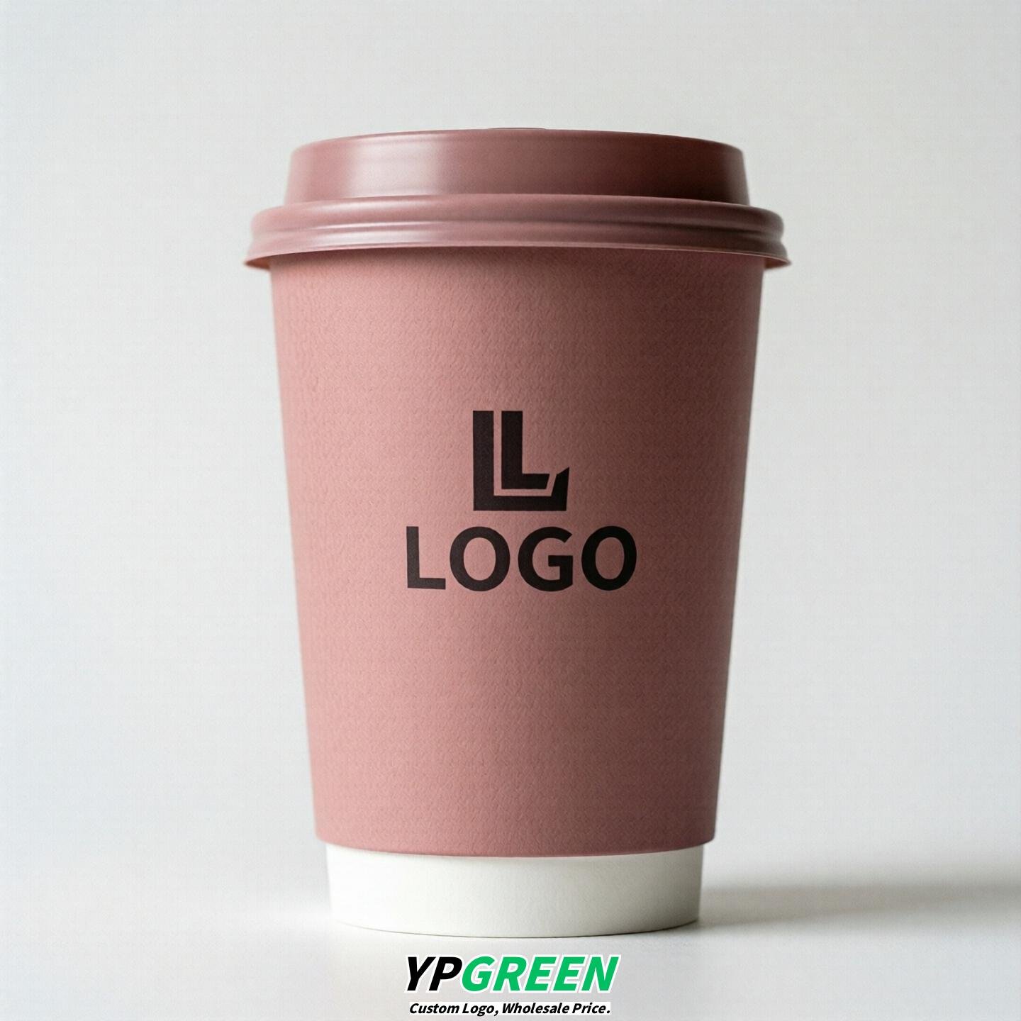 Dusty Pink Custom Logo Paper Cups: 8-24oz & Double Wall