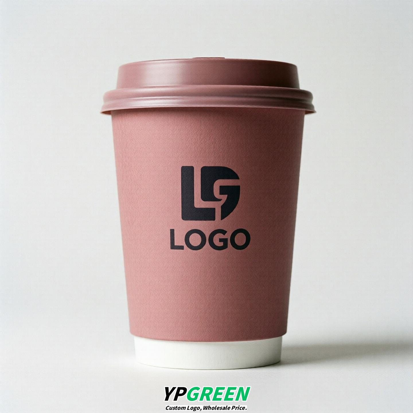 Dusty Pink Custom Logo Paper Cups: 8-24oz & Double Wall