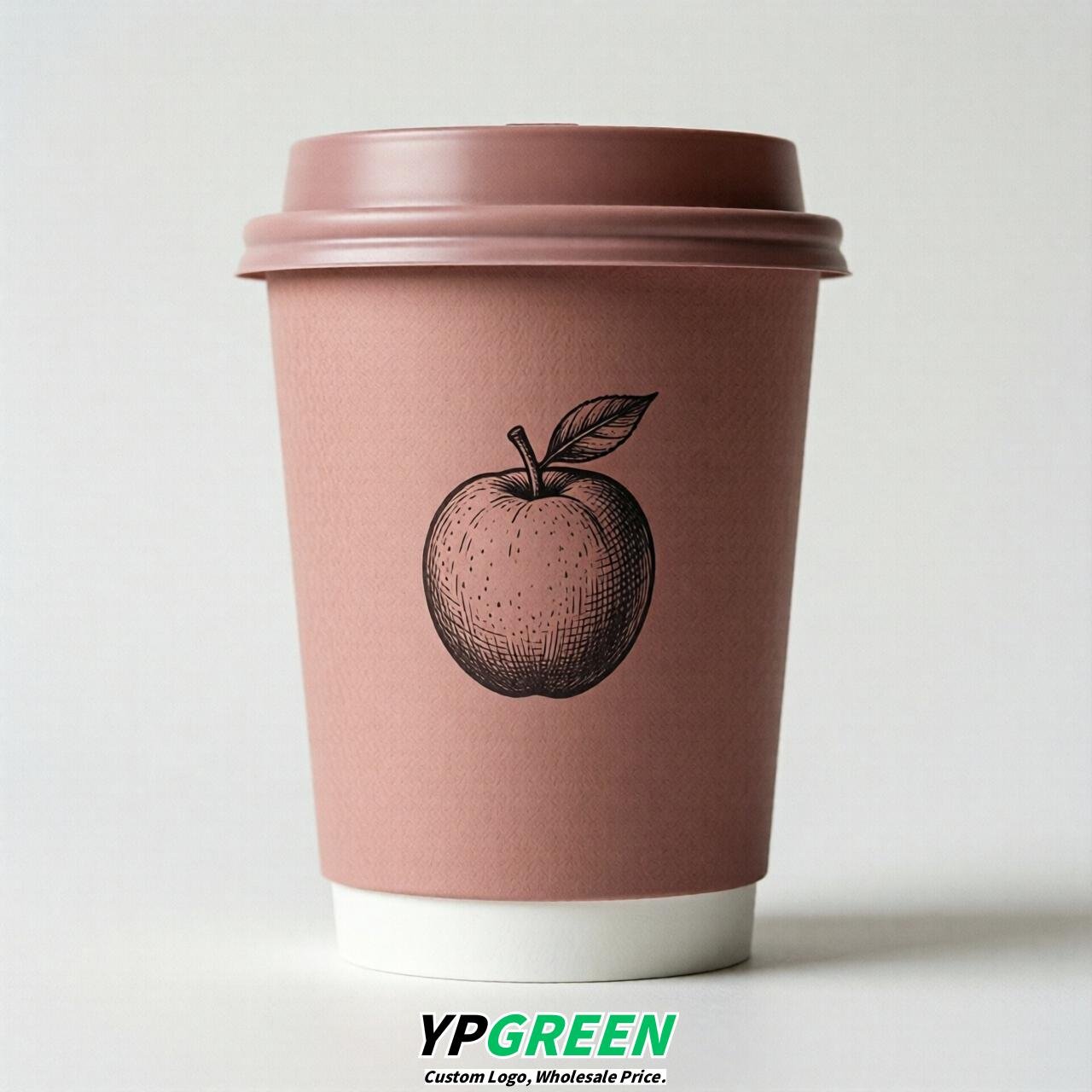 Dusty Pink Fruits Paper Cups with Lids 8-24oz