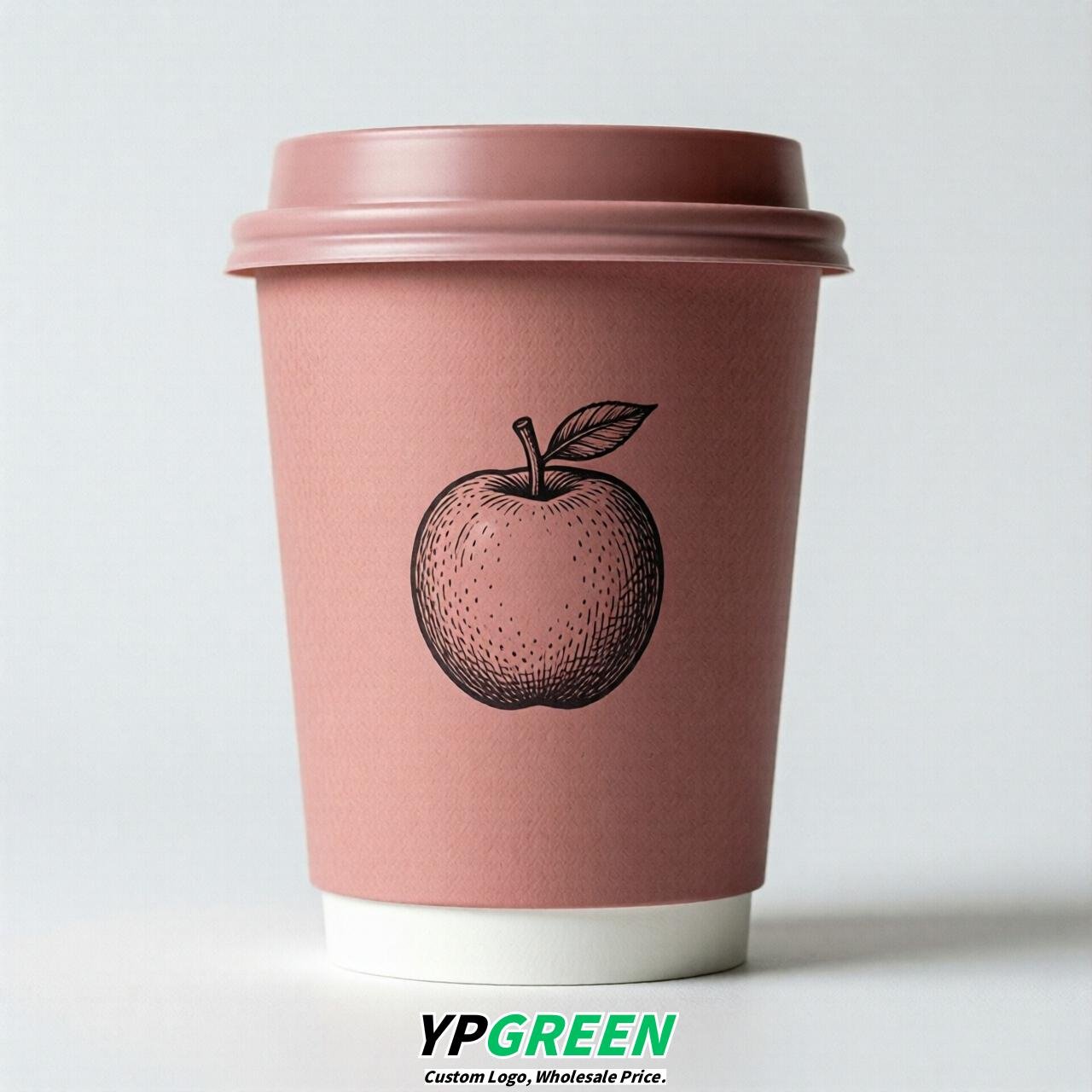Dusty Pink Fruits Paper Cups with Lids 8-24oz