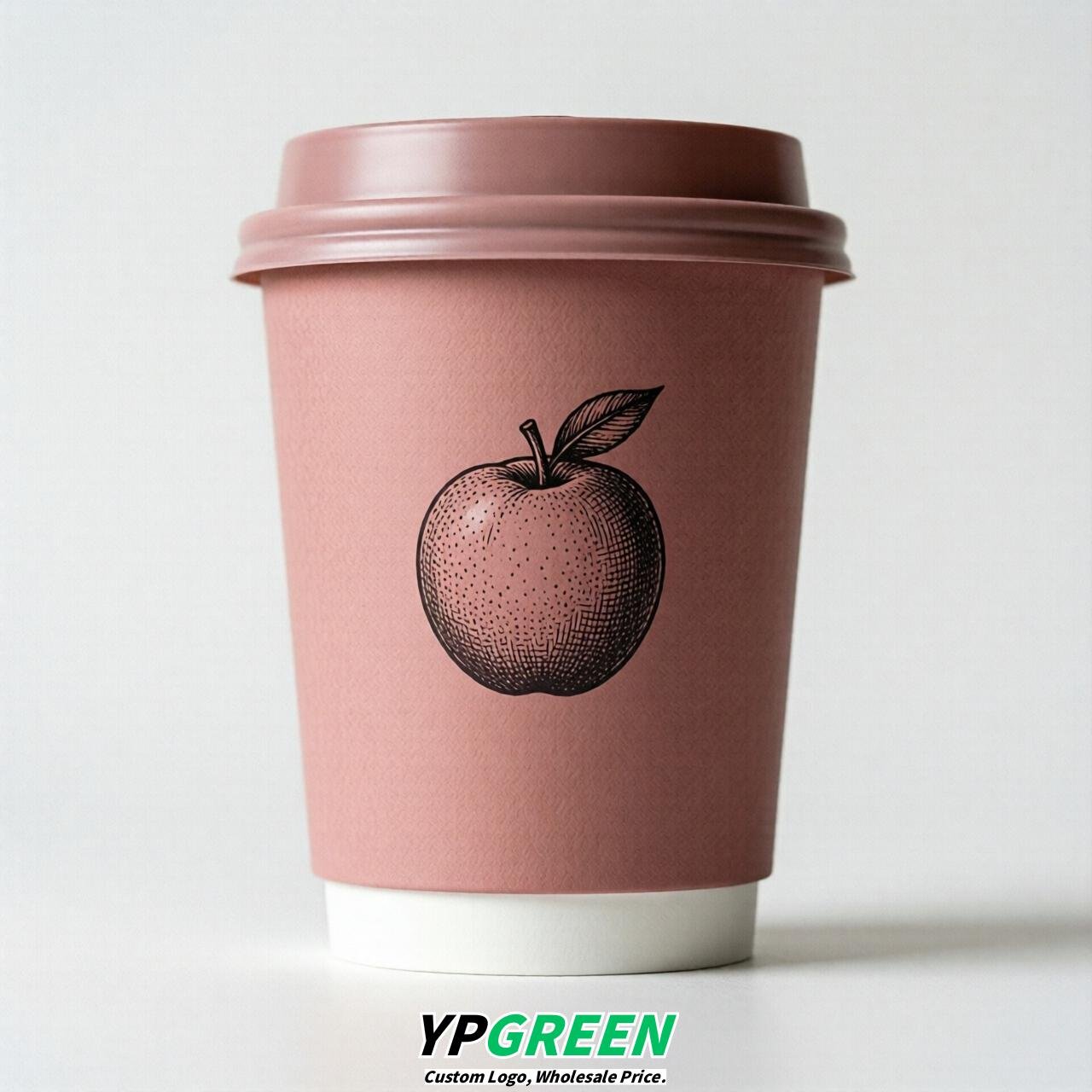 Dusty Pink Fruits Paper Cups with Lids 8-24oz