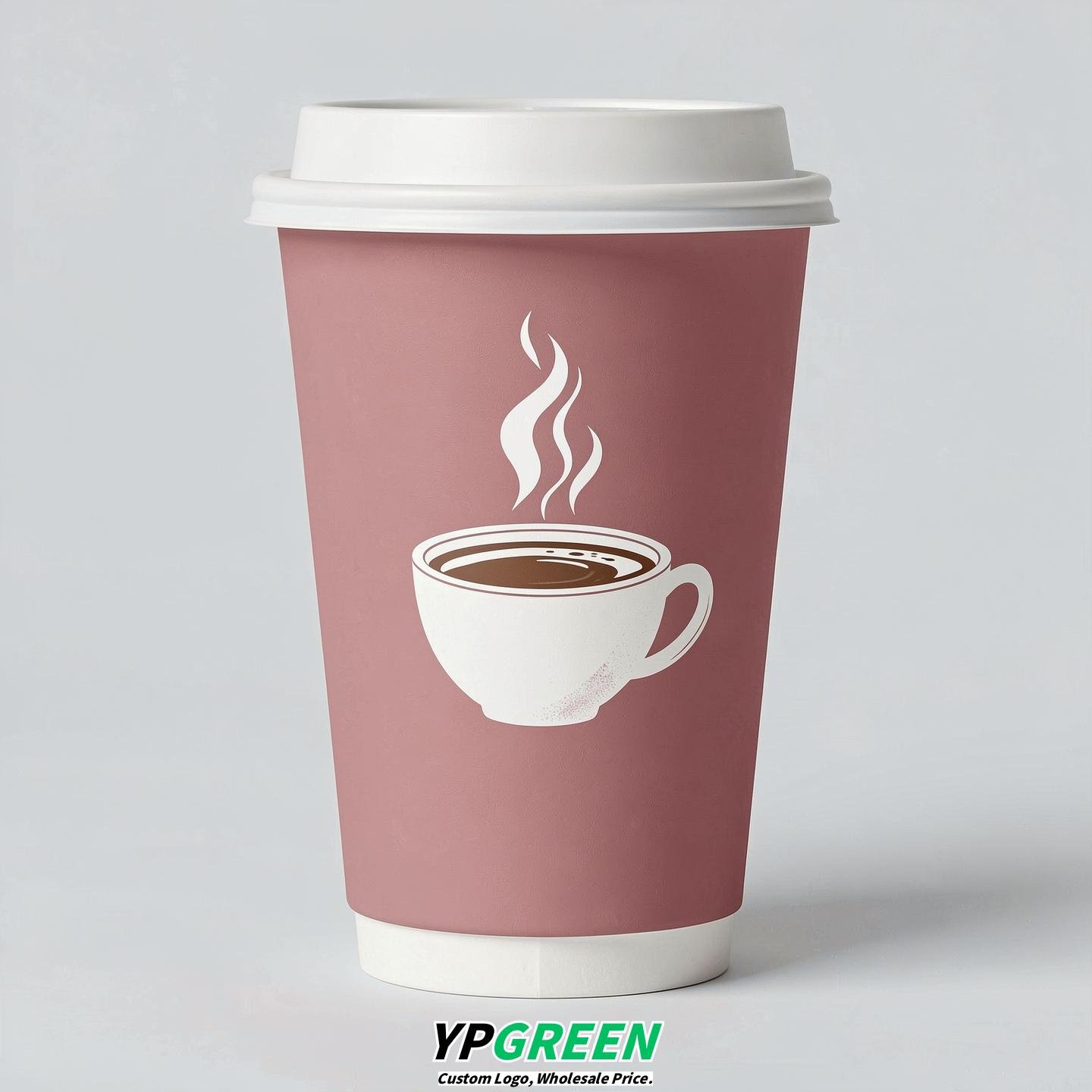 Dusty Pink Hot Coffee Icon Paper Cups - Disposable Steaming Coffee Design