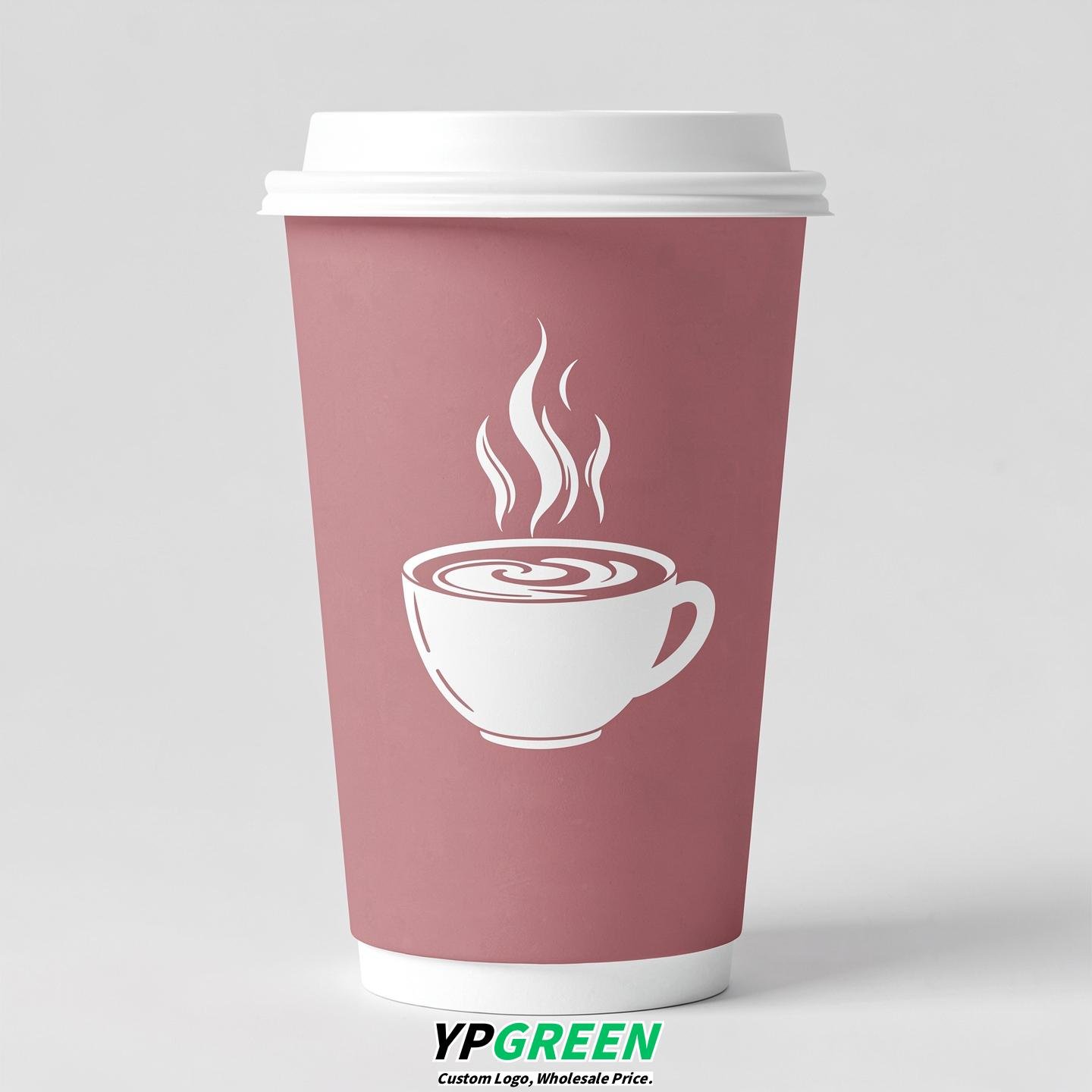 Dusty Pink Hot Coffee Icon Paper Cups - Disposable Steaming Coffee Design