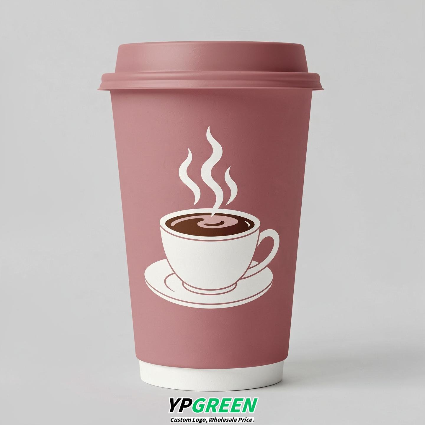 Dusty Pink Hot Coffee Icon Paper Cups - Disposable Steaming Coffee Design