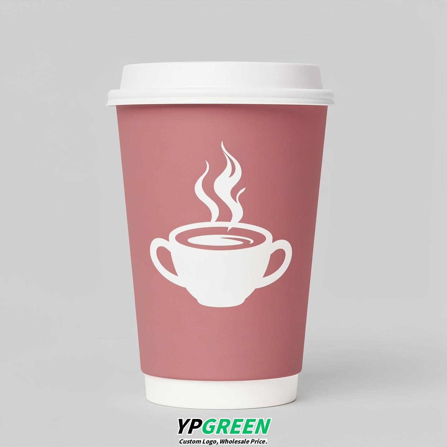 Dusty Pink Hot Coffee Icon Paper Cups - Disposable Steaming Coffee Design