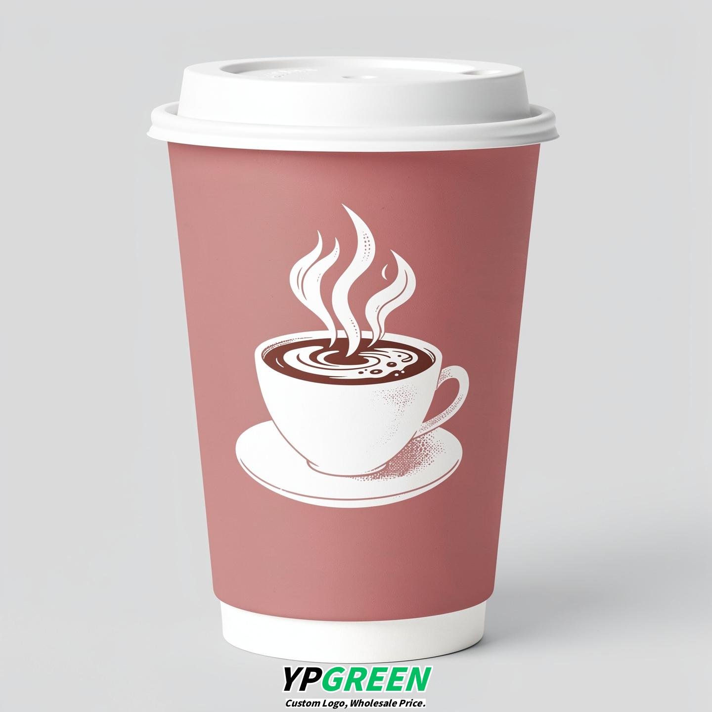 Dusty Pink Hot Coffee Icon Paper Cups - Disposable Steaming Coffee Design