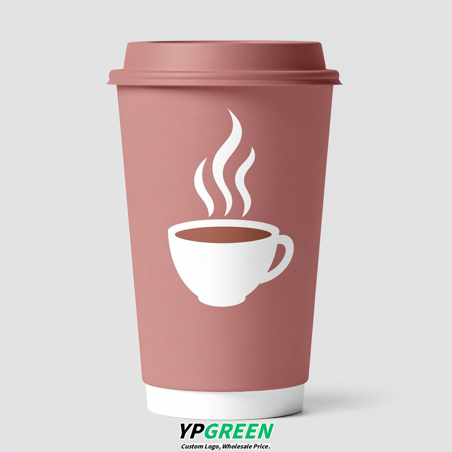 Dusty Pink Hot Coffee Icon Paper Cups - Disposable Steaming Coffee Design