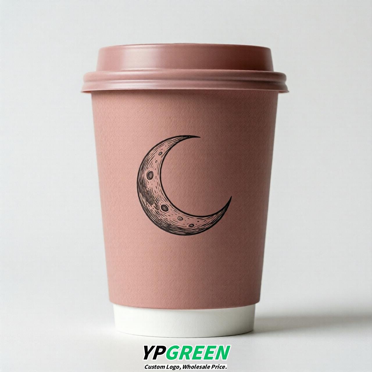 Dusty Pink Moon Paper Cups with Lids 8-24oz