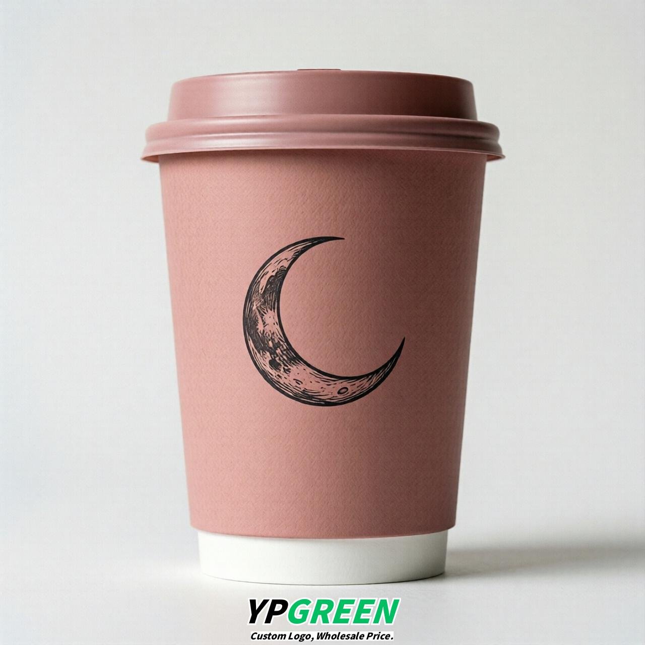 Dusty Pink Moon Paper Cups with Lids 8-24oz