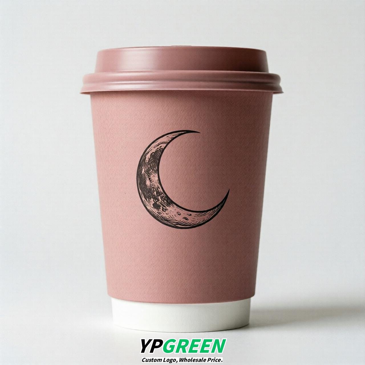 Dusty Pink Moon Paper Cups with Lids 8-24oz