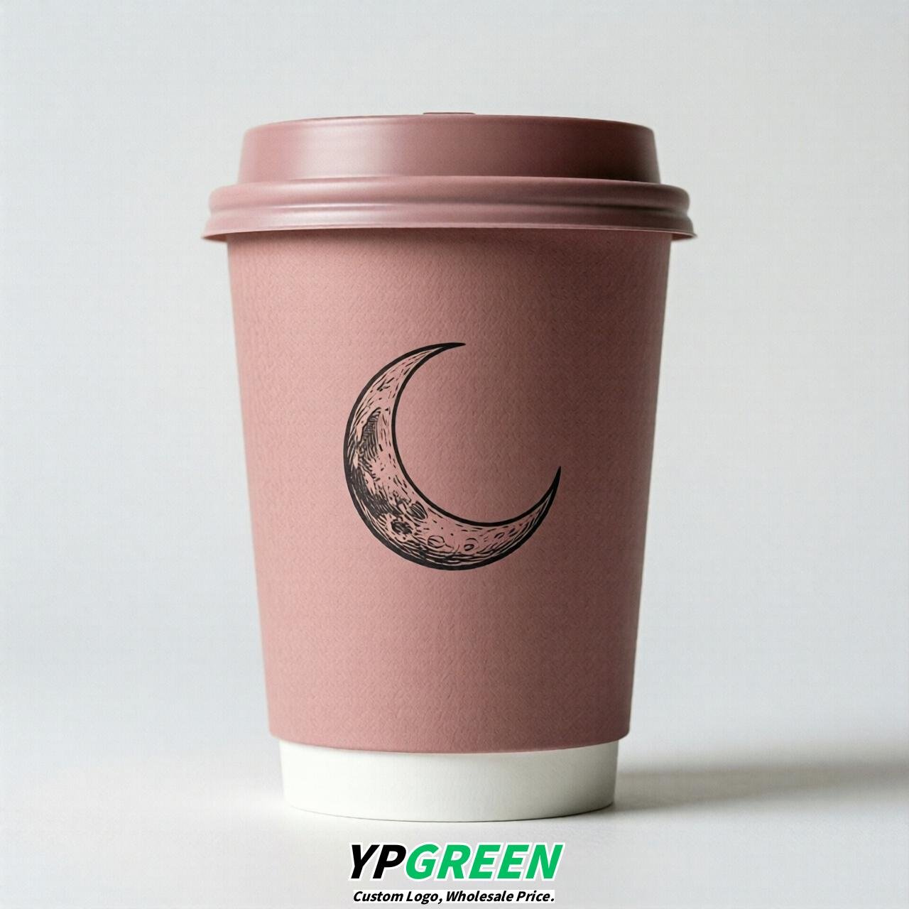 Dusty Pink Moon Paper Cups with Lids 8-24oz