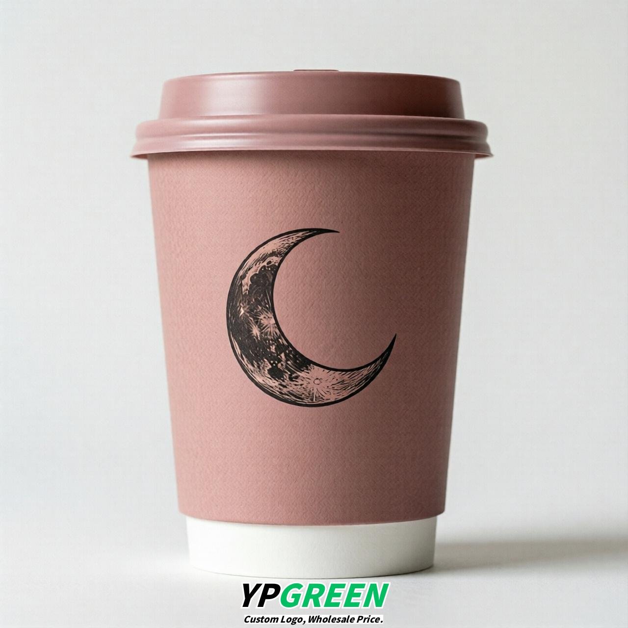 Dusty Pink Moon Paper Cups with Lids 8-24oz
