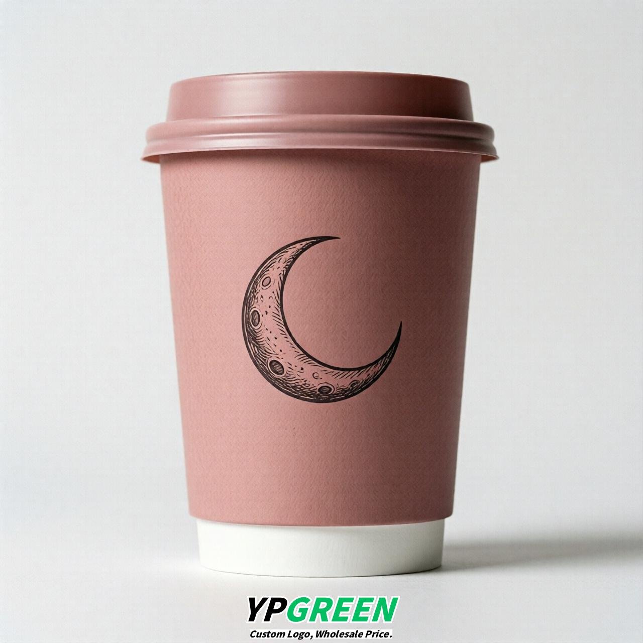 Dusty Pink Moon Paper Cups with Lids 8-24oz