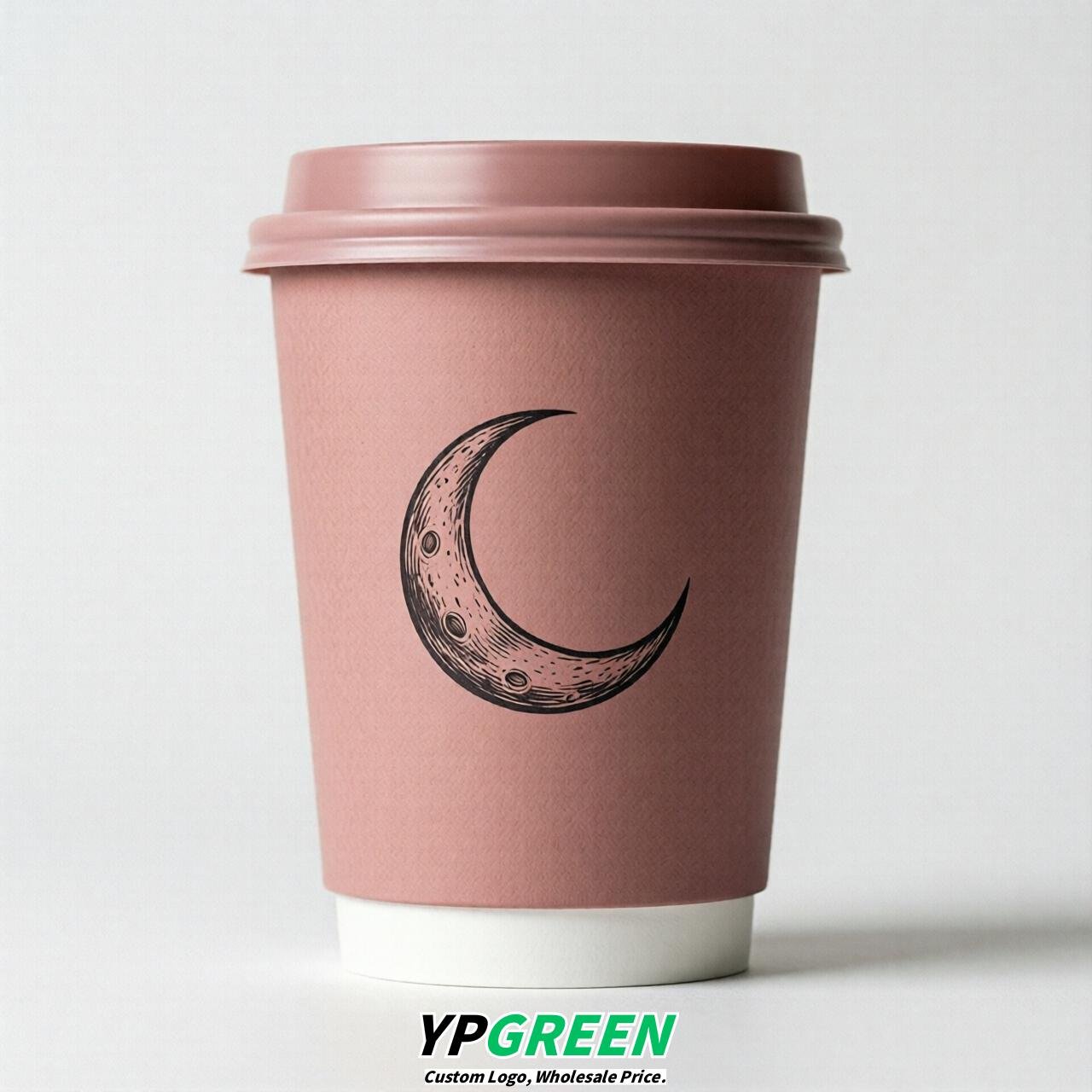 Dusty Pink Moon Paper Cups with Lids 8-24oz