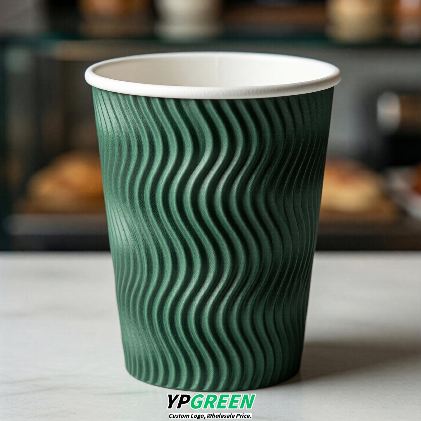 Emerald Green Embossed Paper Cups 10oz/12oz/16oz/20oz/22oz