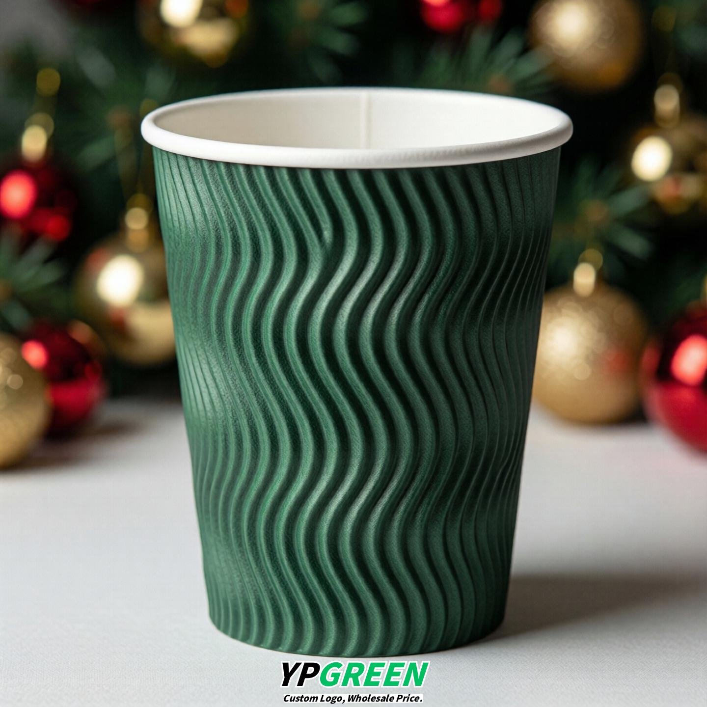 Emerald Green Embossed Paper Cups 10oz/12oz/16oz/20oz/22oz