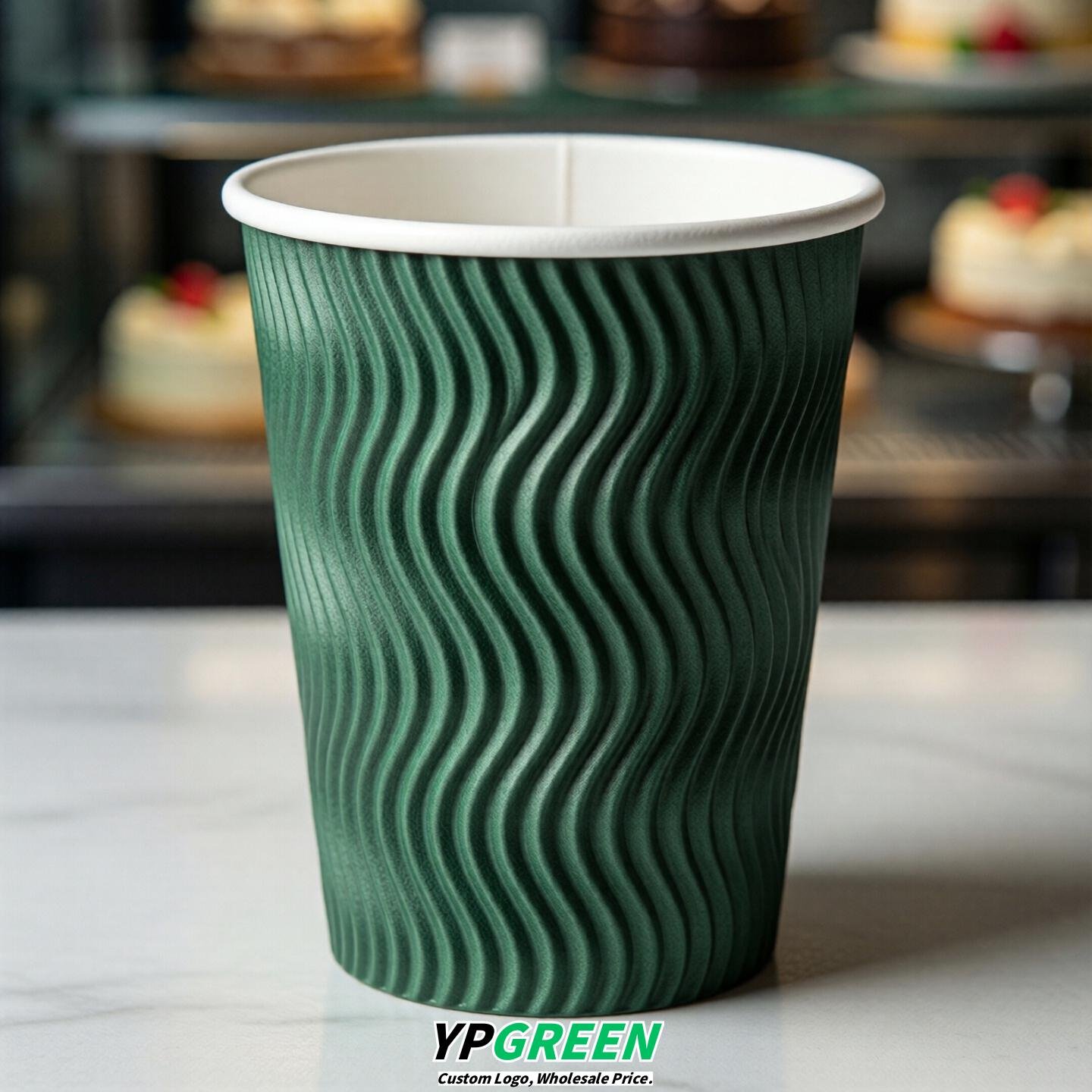 Emerald Green Embossed Paper Cups 10oz/12oz/16oz/20oz/22oz