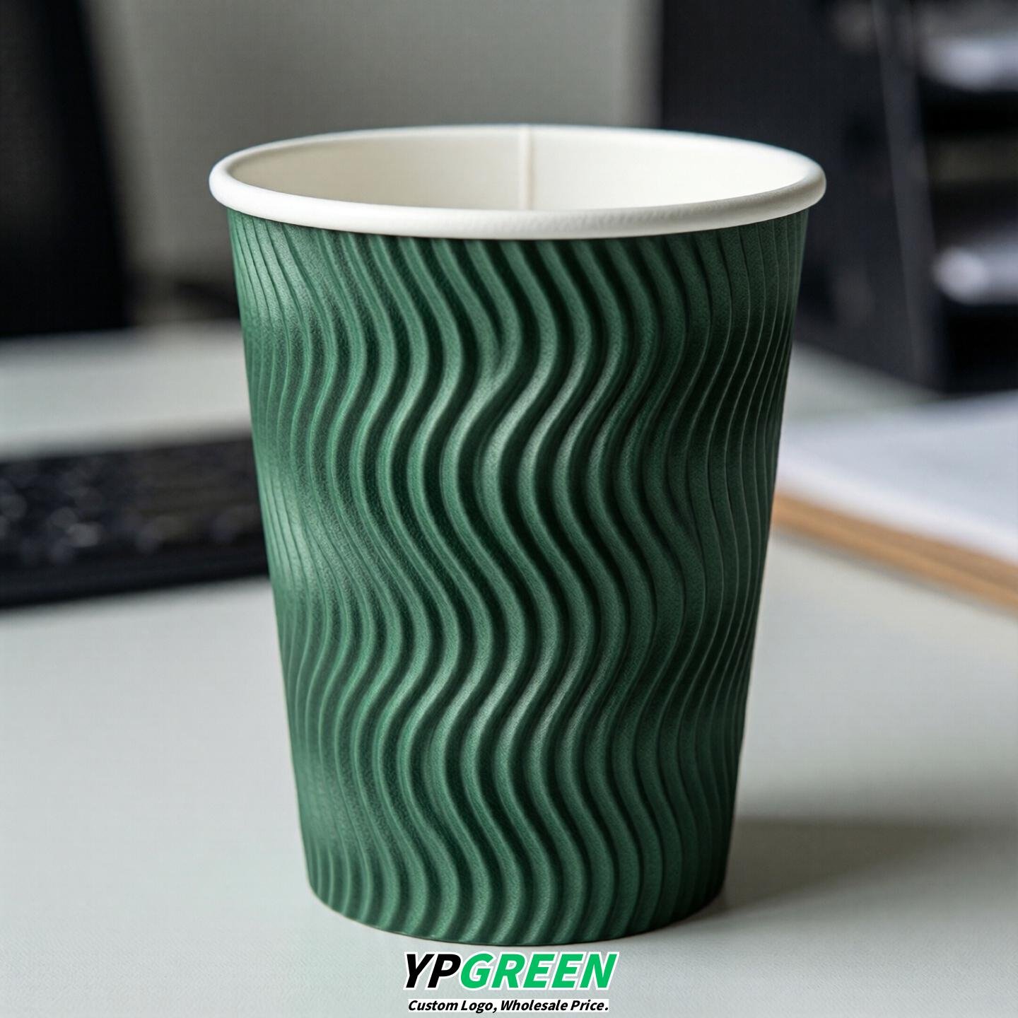 Emerald Green Embossed Paper Cups 10oz/12oz/16oz/20oz/22oz