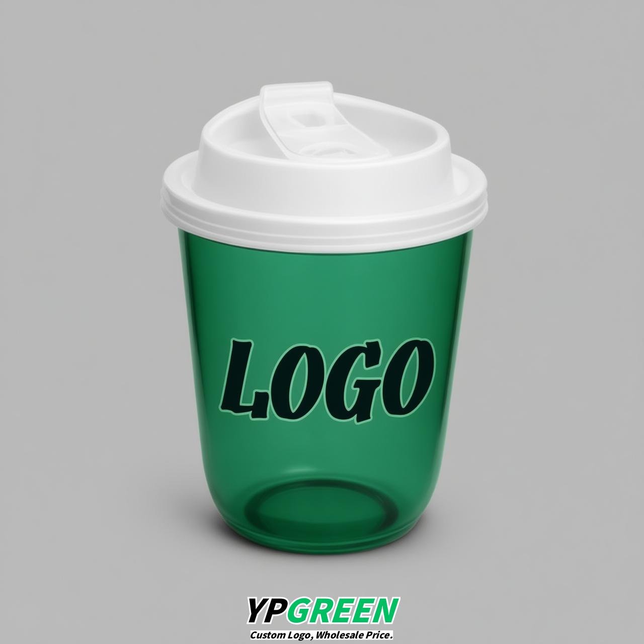 Emerald Green U Shape Cups with Lid - Custom Logo PP & PET Plastic Disposable