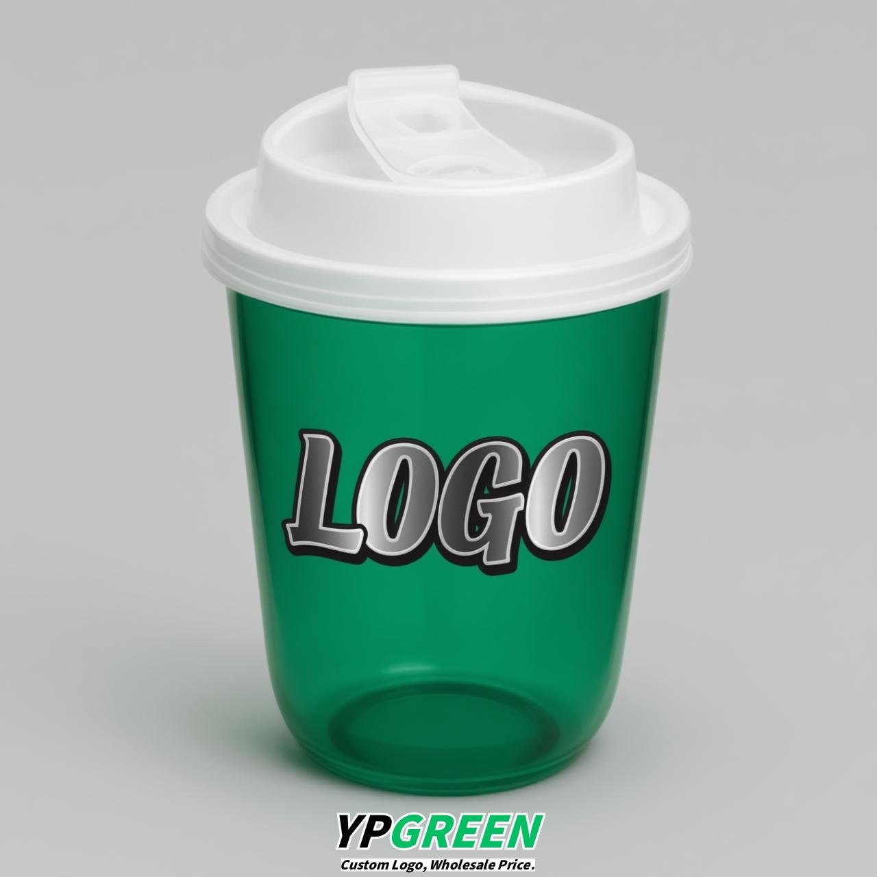 Emerald Green U Shape Cups with Lid - Custom Logo PP & PET Plastic Disposable