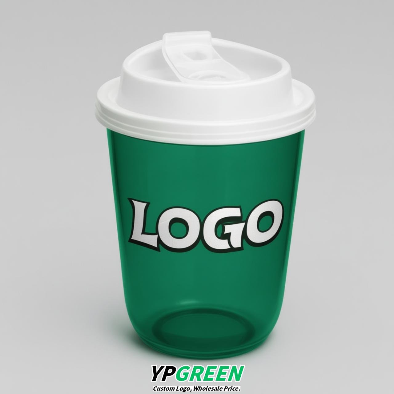 Emerald Green U Shape Cups with Lid - Custom Logo PP & PET Plastic Disposable