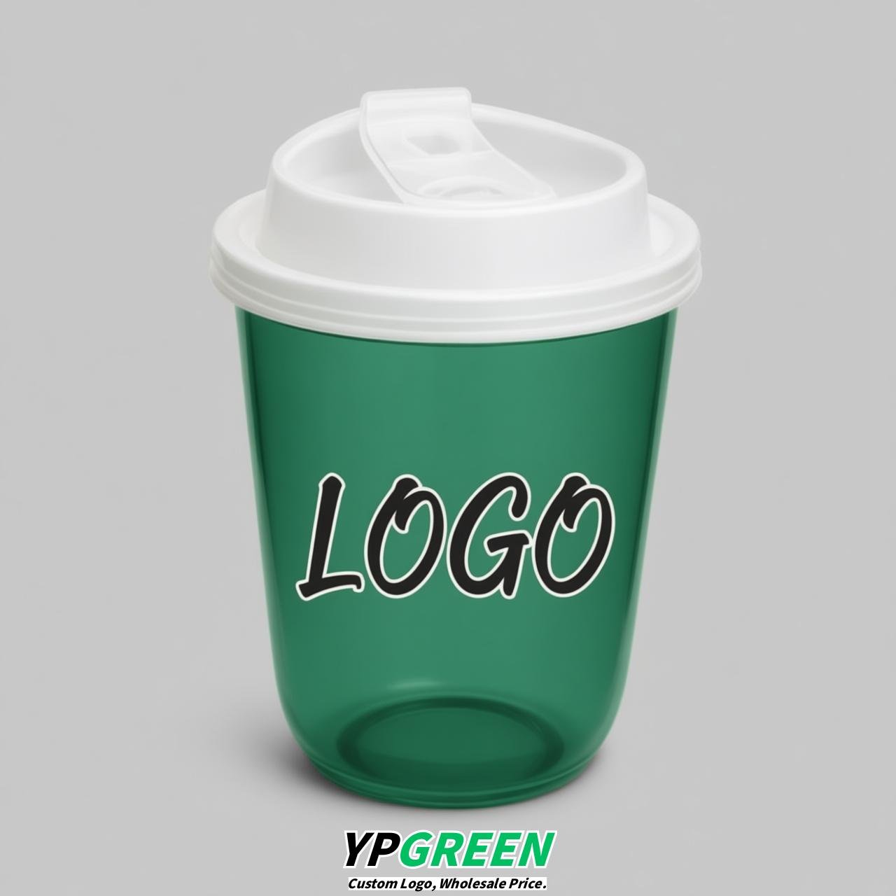 Emerald Green U Shape Cups with Lid - Custom Logo PP & PET Plastic Disposable