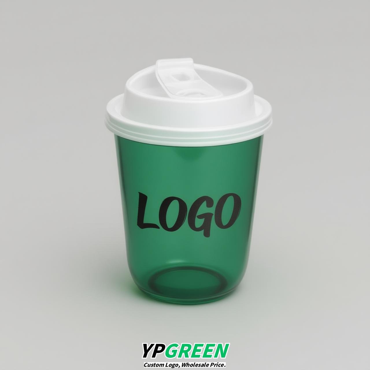Emerald Green U Shape Cups with Lid - Custom Logo PP & PET Plastic Disposable