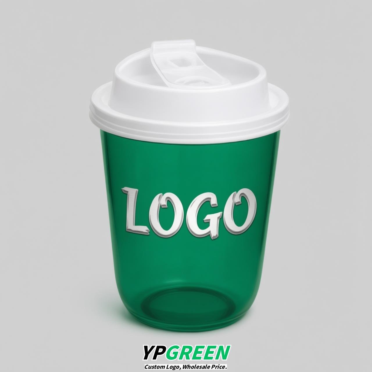Emerald Green U Shape Cups with Lid - Custom Logo PP & PET Plastic Disposable