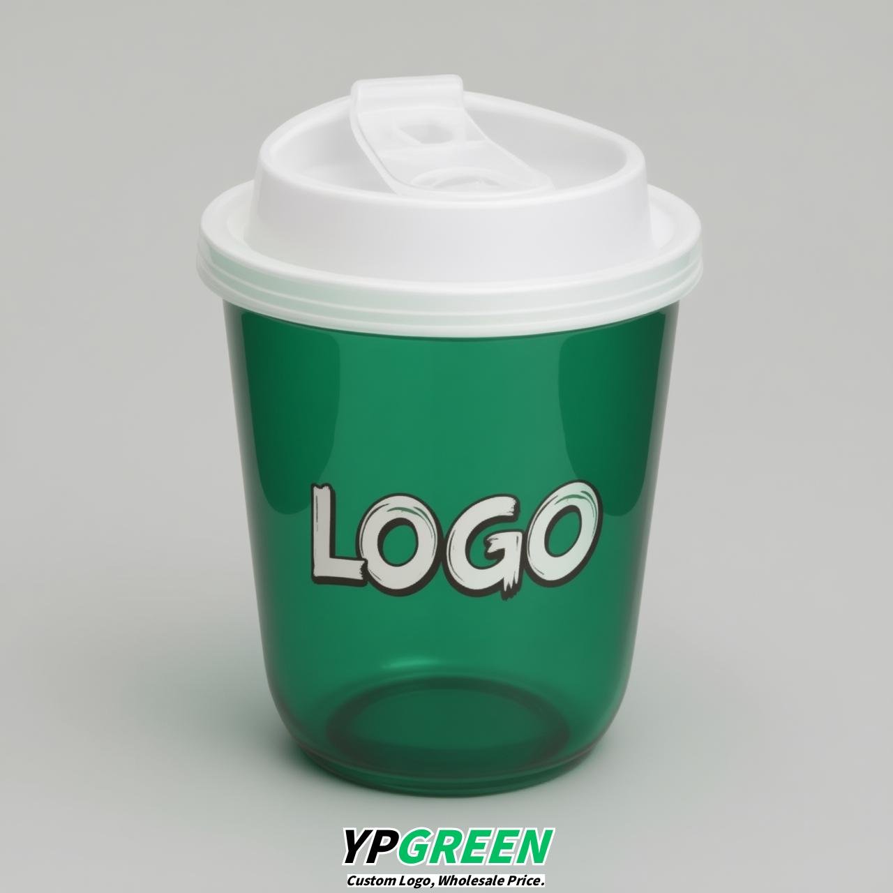 Emerald Green U Shape Cups with Lid - Custom Logo PP & PET Plastic Disposable