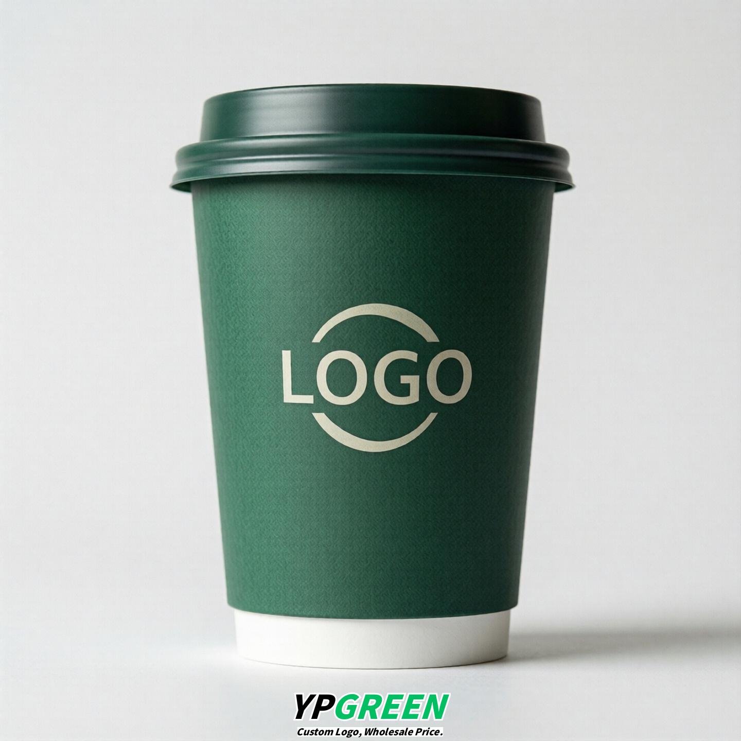 Emerald Green Custom Logo Paper Cups: 8-24oz & Double Wall
