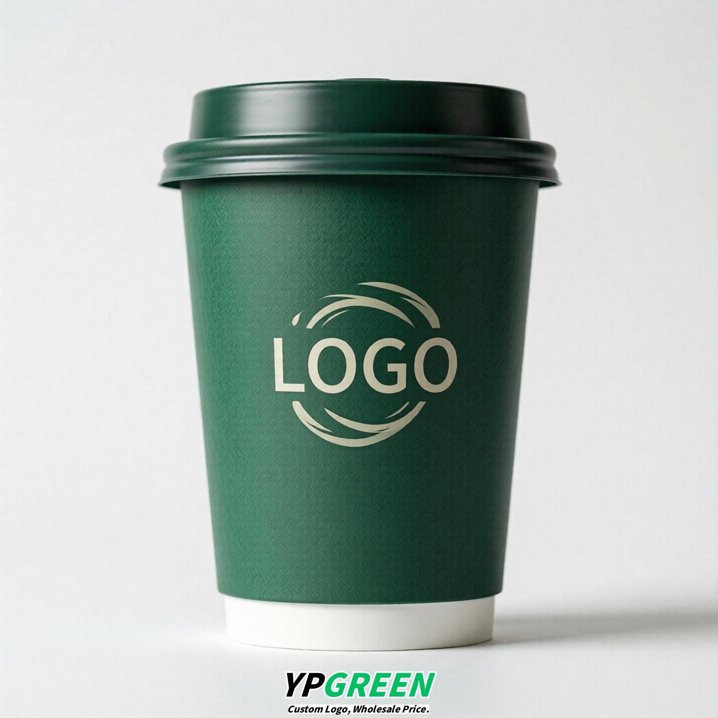 Emerald Green Custom Logo Paper Cups: 8-24oz & Double Wall