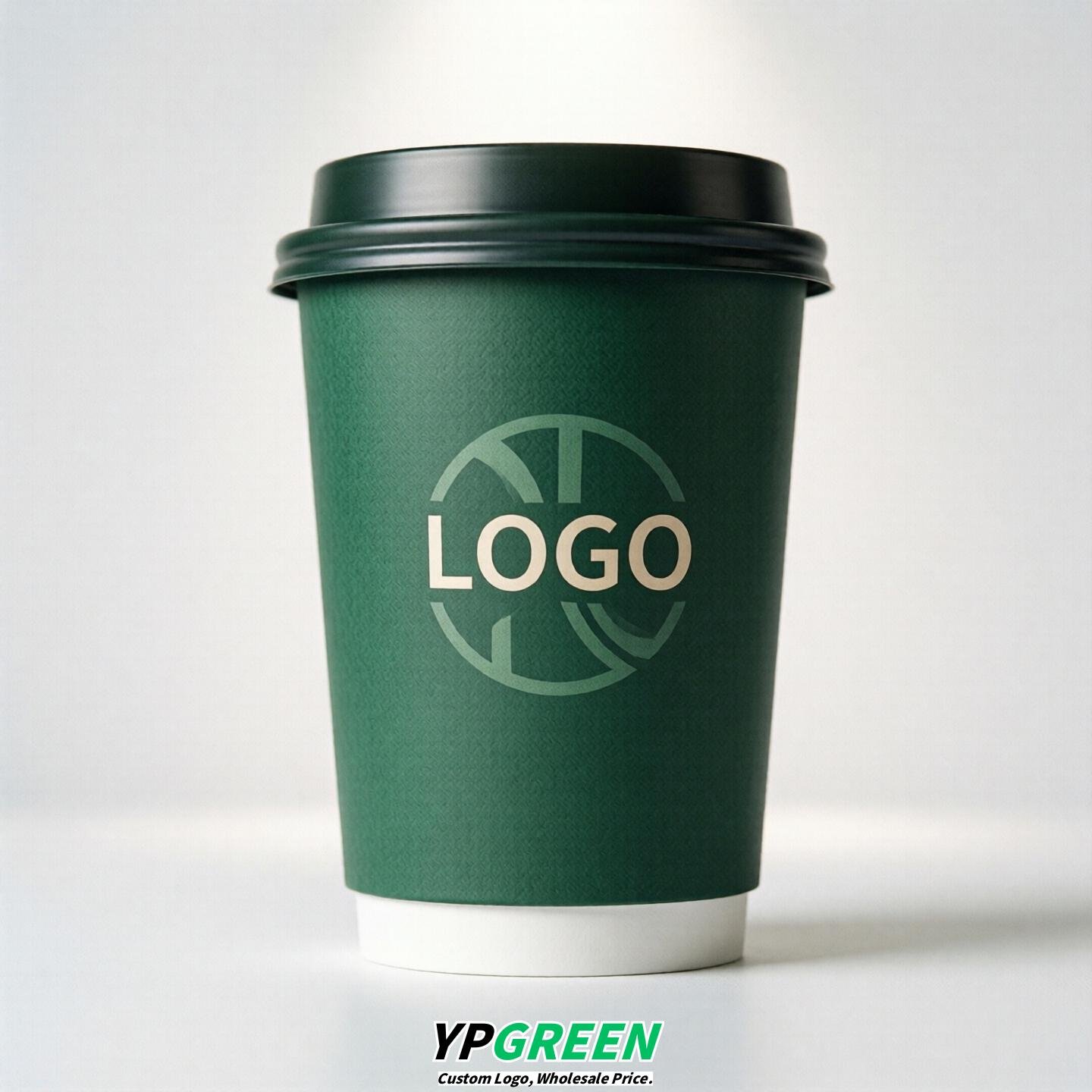 Emerald Green Custom Logo Paper Cups: 8-24oz & Double Wall