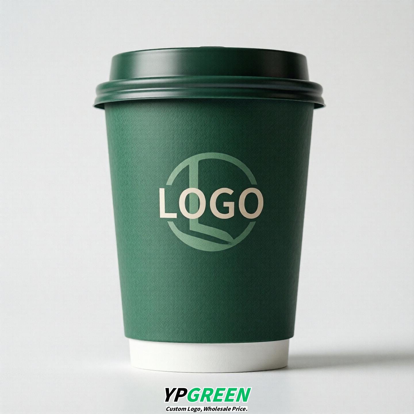 Emerald Green Custom Logo Paper Cups: 8-24oz & Double Wall