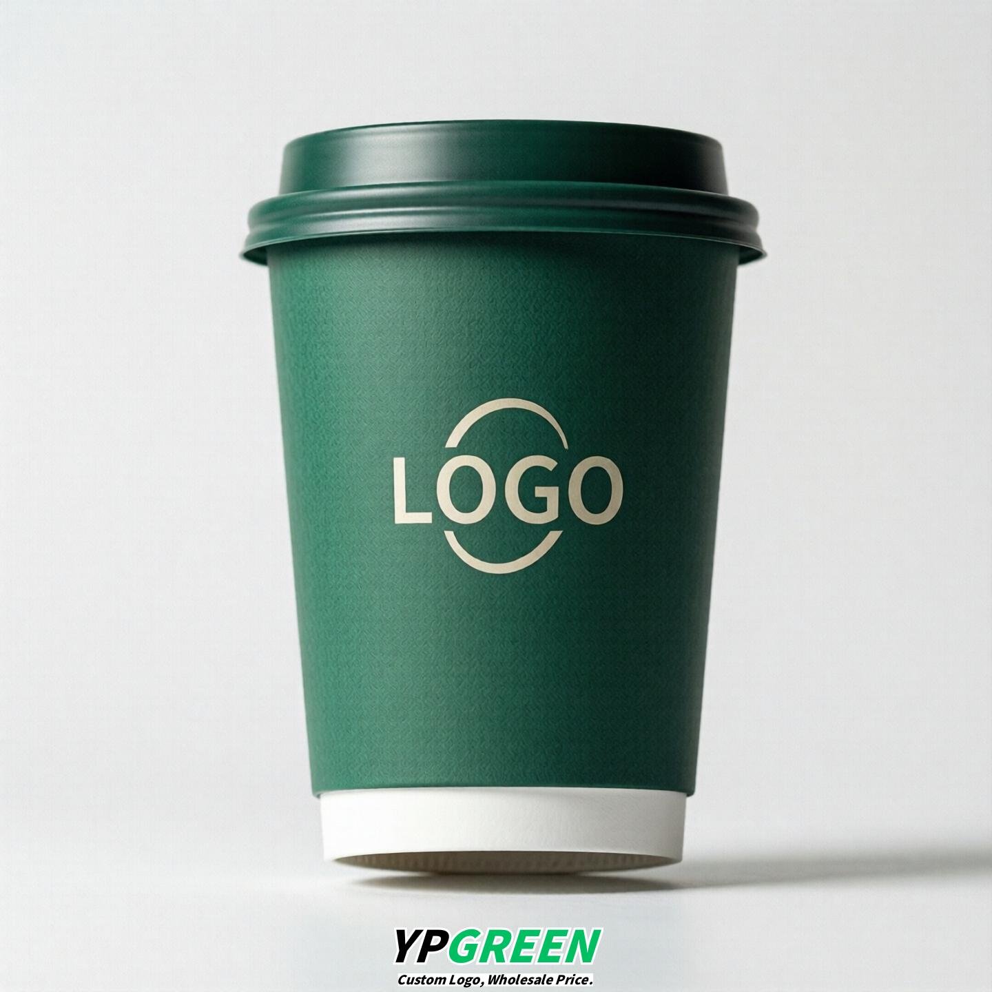 Emerald Green Custom Logo Paper Cups: 8-24oz & Double Wall