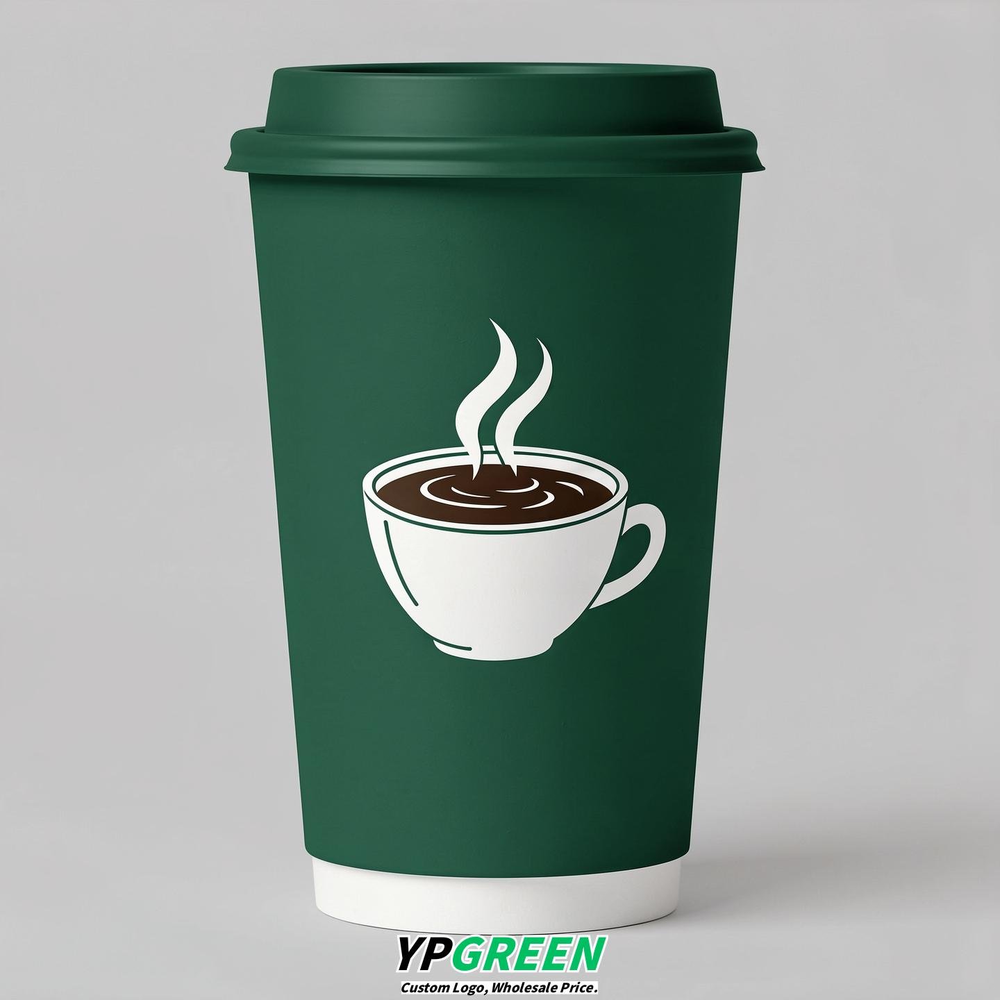 Emerald Green Hot Coffee Icon Paper Cups - Disposable Steaming Coffee Design