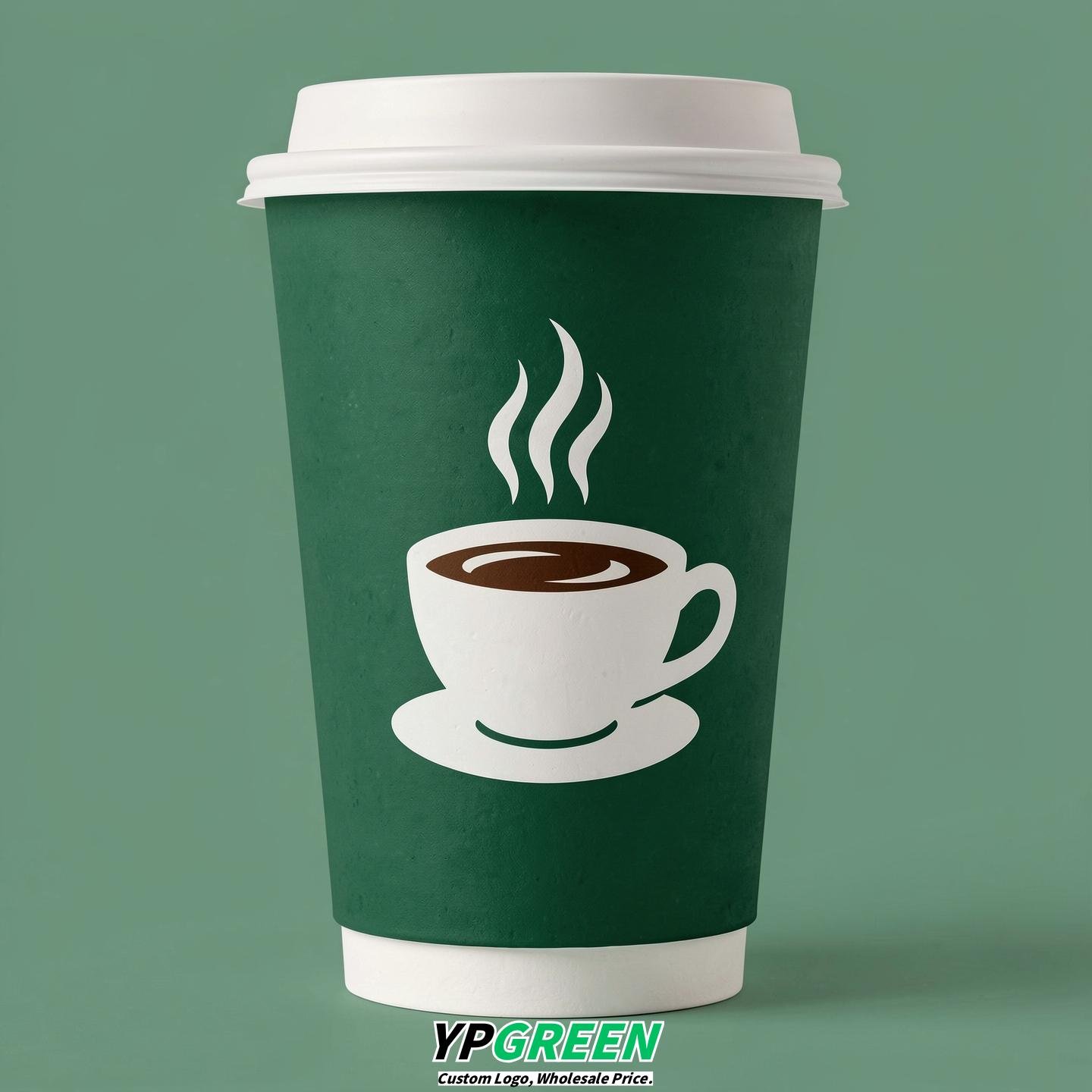 Emerald Green Hot Coffee Icon Paper Cups - Disposable Steaming Coffee Design