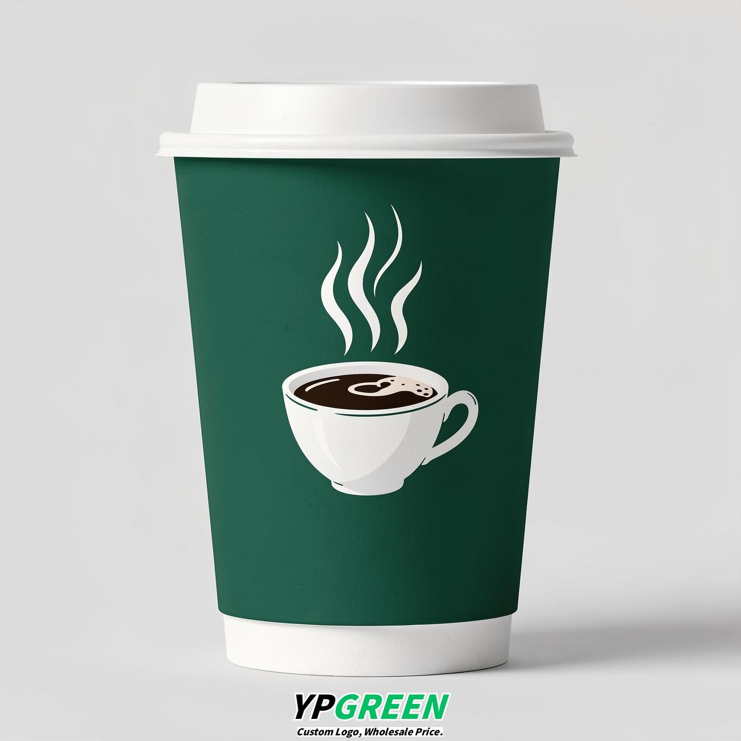 Emerald Green Hot Coffee Icon Paper Cups - Disposable Steaming Coffee Design