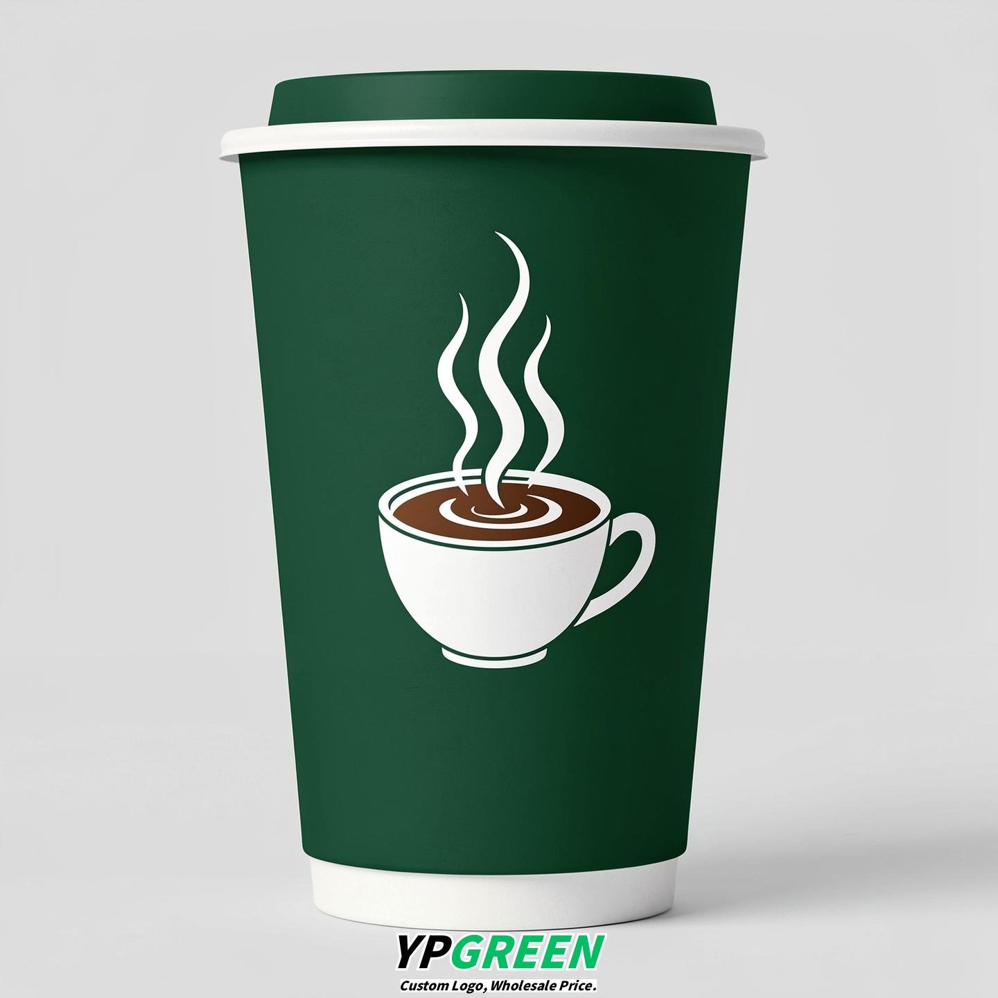 Emerald Green Hot Coffee Icon Paper Cups - Disposable Steaming Coffee Design