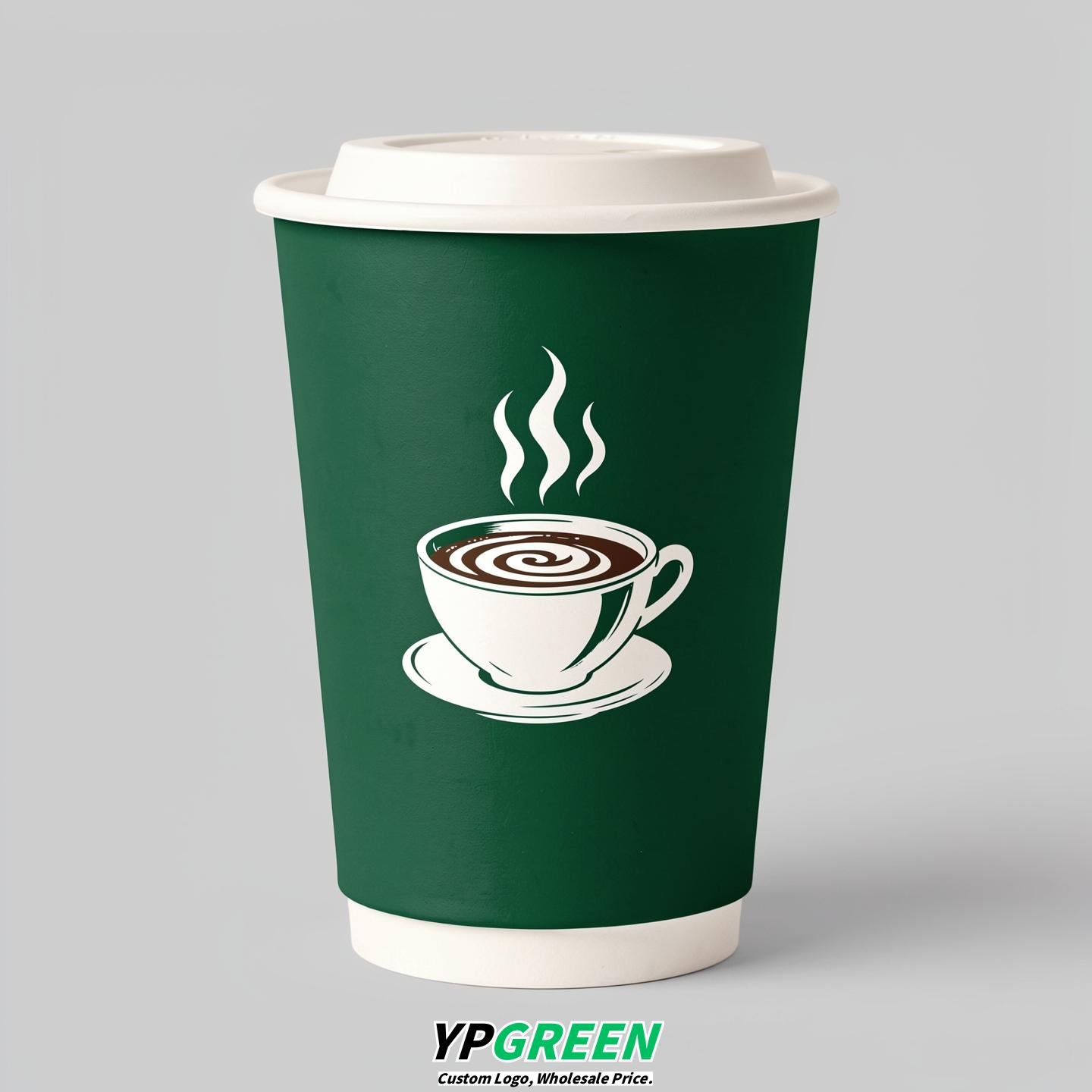 Emerald Green Hot Coffee Icon Paper Cups - Disposable Steaming Coffee Design