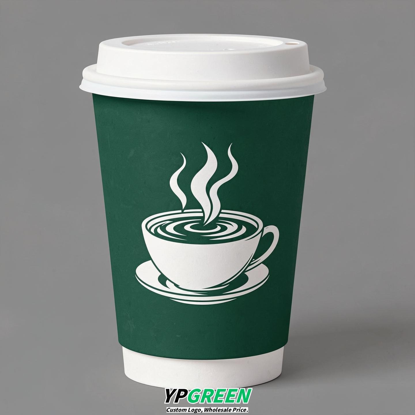 Emerald Green Hot Coffee Icon Paper Cups - Disposable Steaming Coffee Design