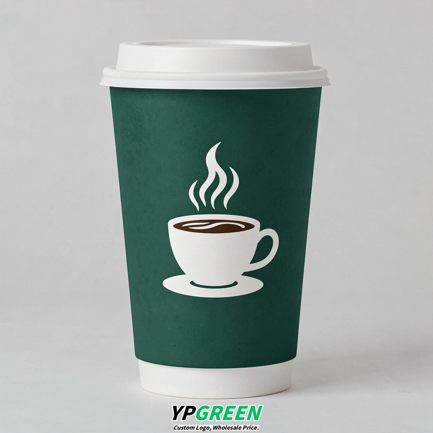 Emerald Green Hot Coffee Icon Paper Cups - Disposable Steaming Coffee Design