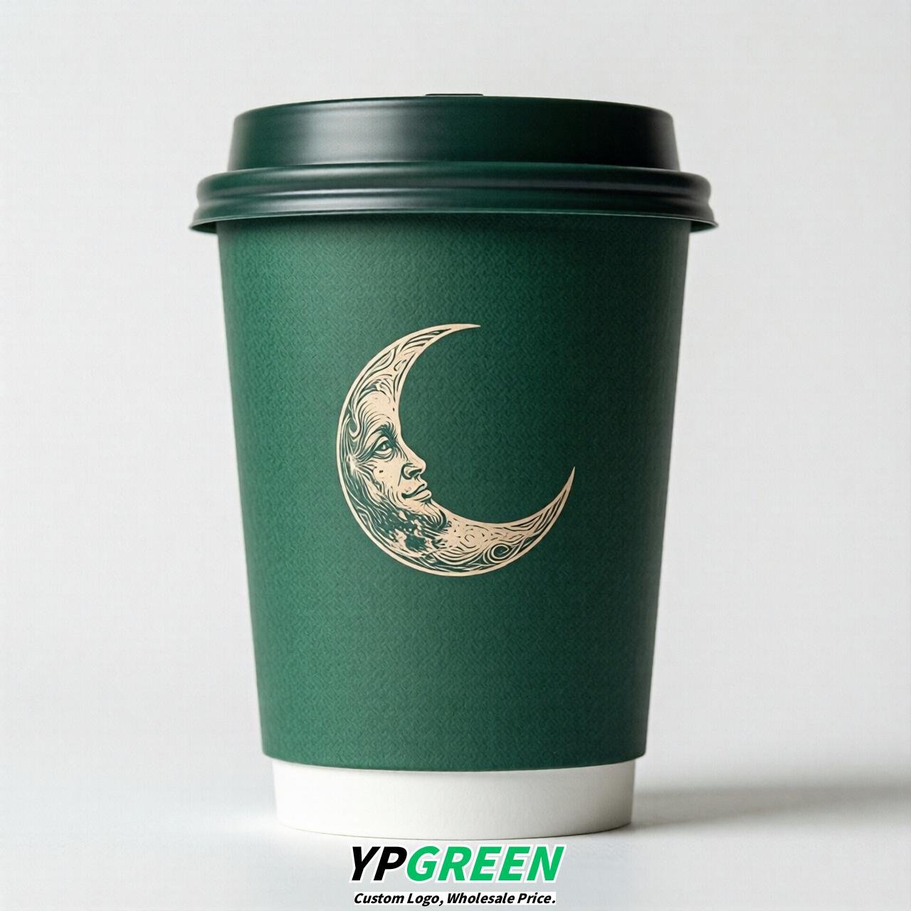 Emerald Green Moon Paper Cups with Lids 8-24oz