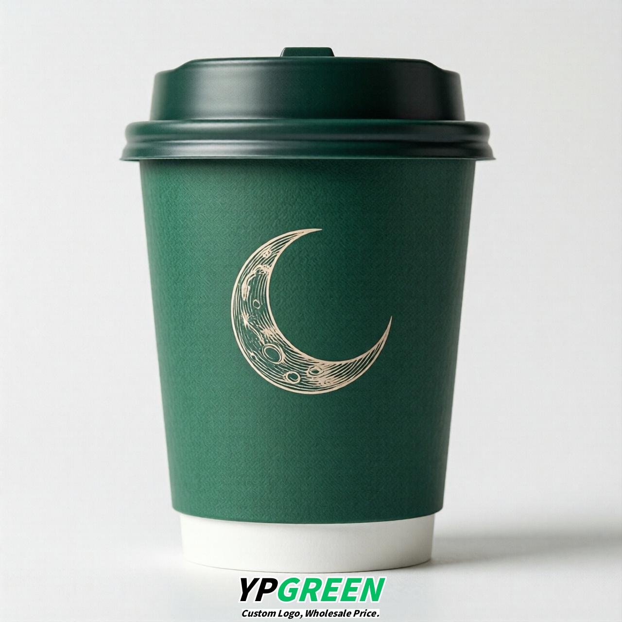 Emerald Green Moon Paper Cups with Lids 8-24oz