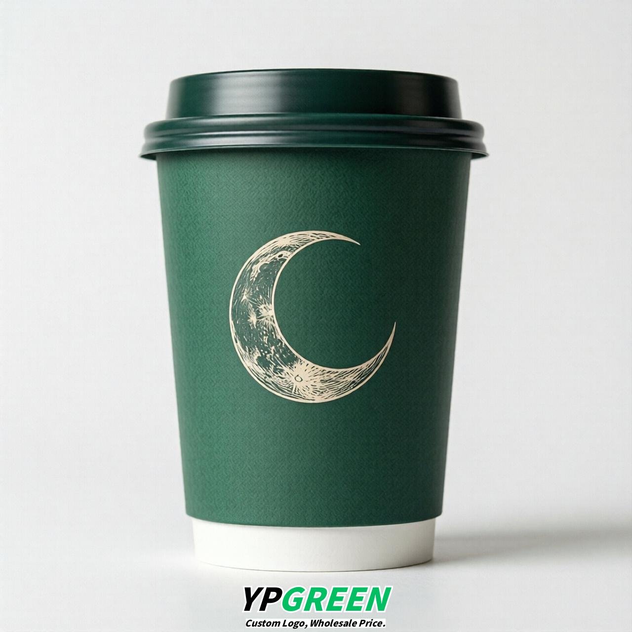 Emerald Green Moon Paper Cups with Lids 8-24oz