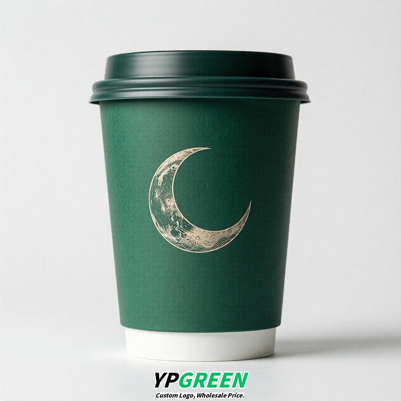 Emerald Green Moon Paper Cups with Lids 8-24oz