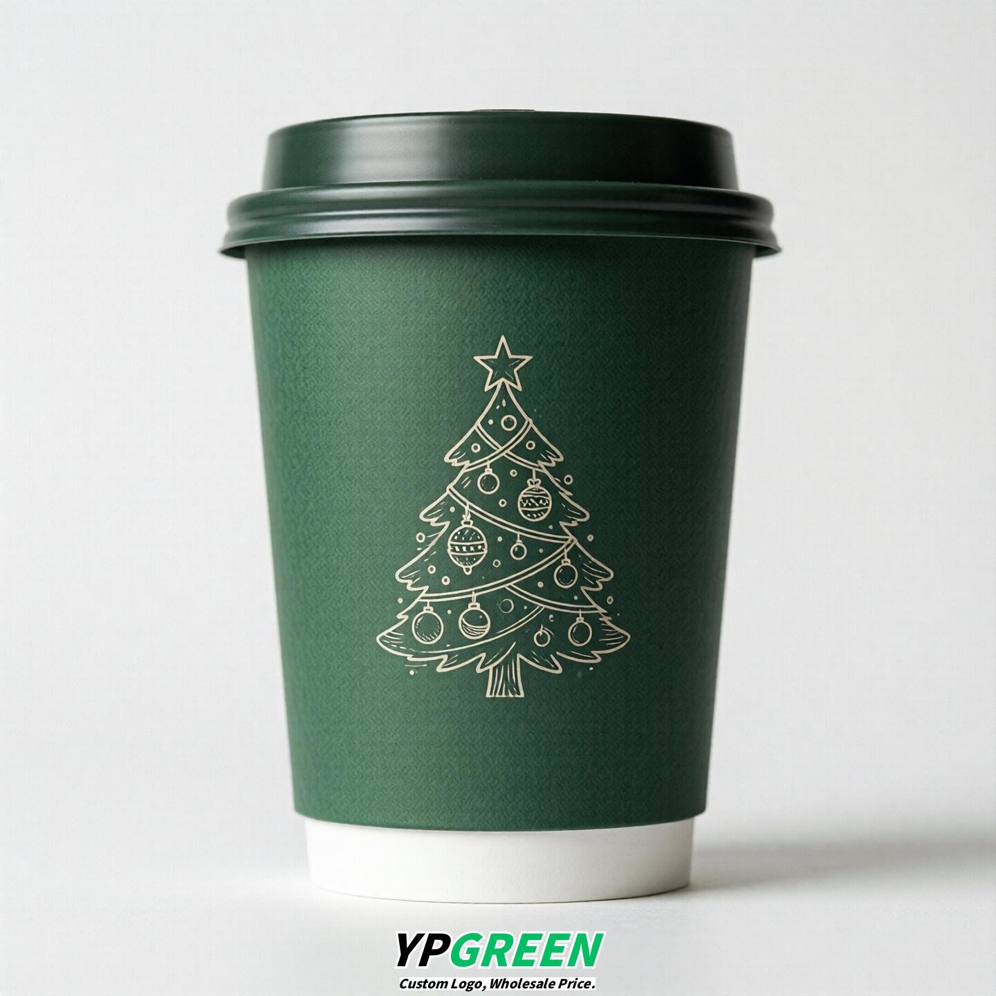 Forest Green Paper Cups with Christmas Design 8-24oz Forest Green Paper Cups with Christmas Design 8-24oz