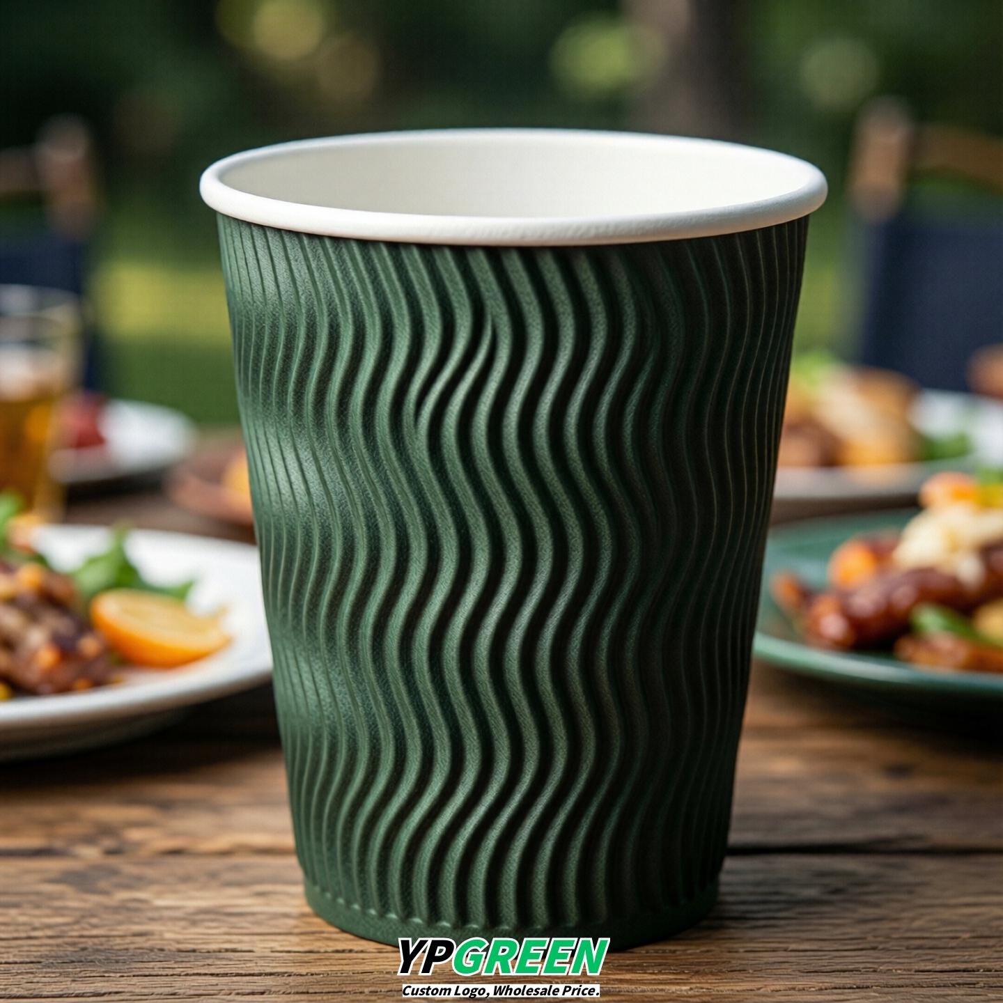 Forest Green Embossed Paper Cups 10oz/12oz/16oz/20oz/22oz